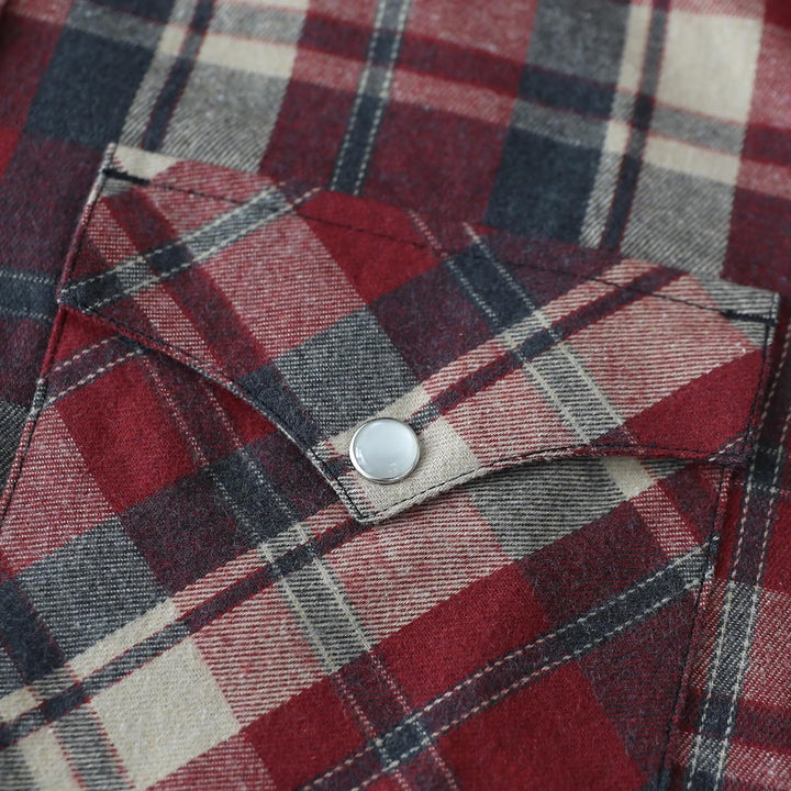 Dubinik® Herren Flanellhemd Flanellhemd Herren Kariert Western Cowboy Vintage Langarm Druckknöpfe Ba