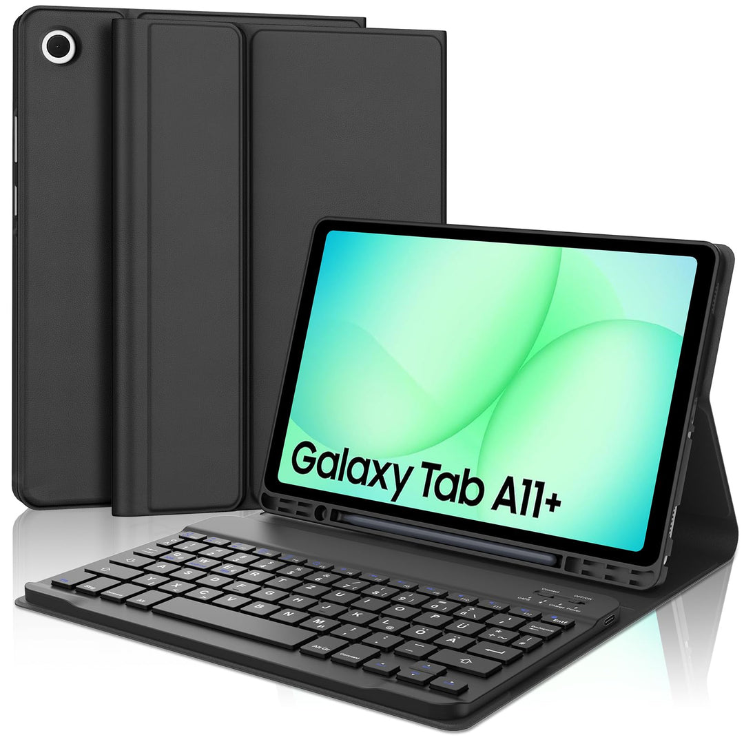 Hülle mit Tastatur für Samsung Galaxy Tab A11+ 11" & A9+ 11" (2025/2023), SchutzHülle, Deutscher QWE