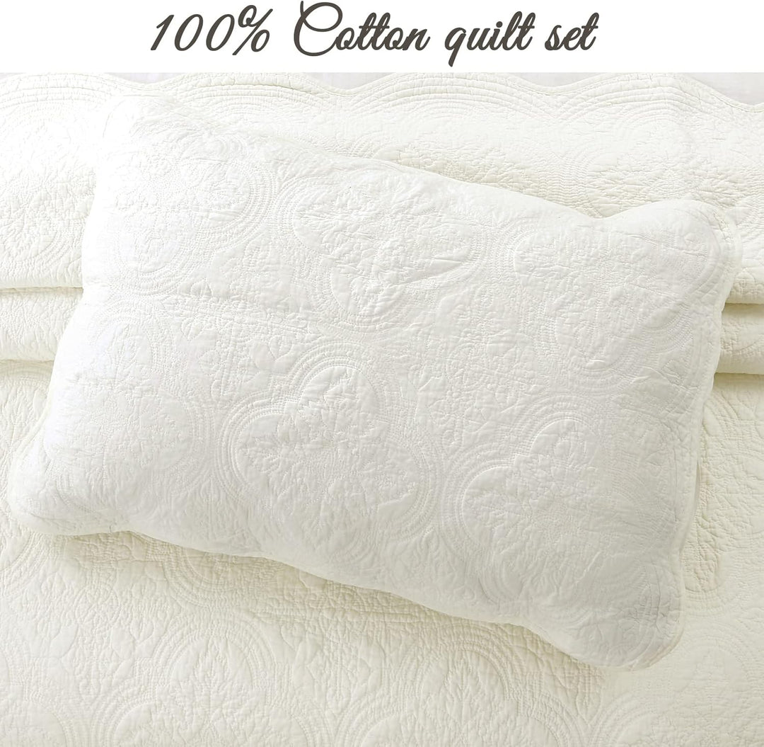 Cozy Line Home Fashions Viktorianisches Medaillon, massives Elfenbein, Matelasse-Prägung, 100% Baumw