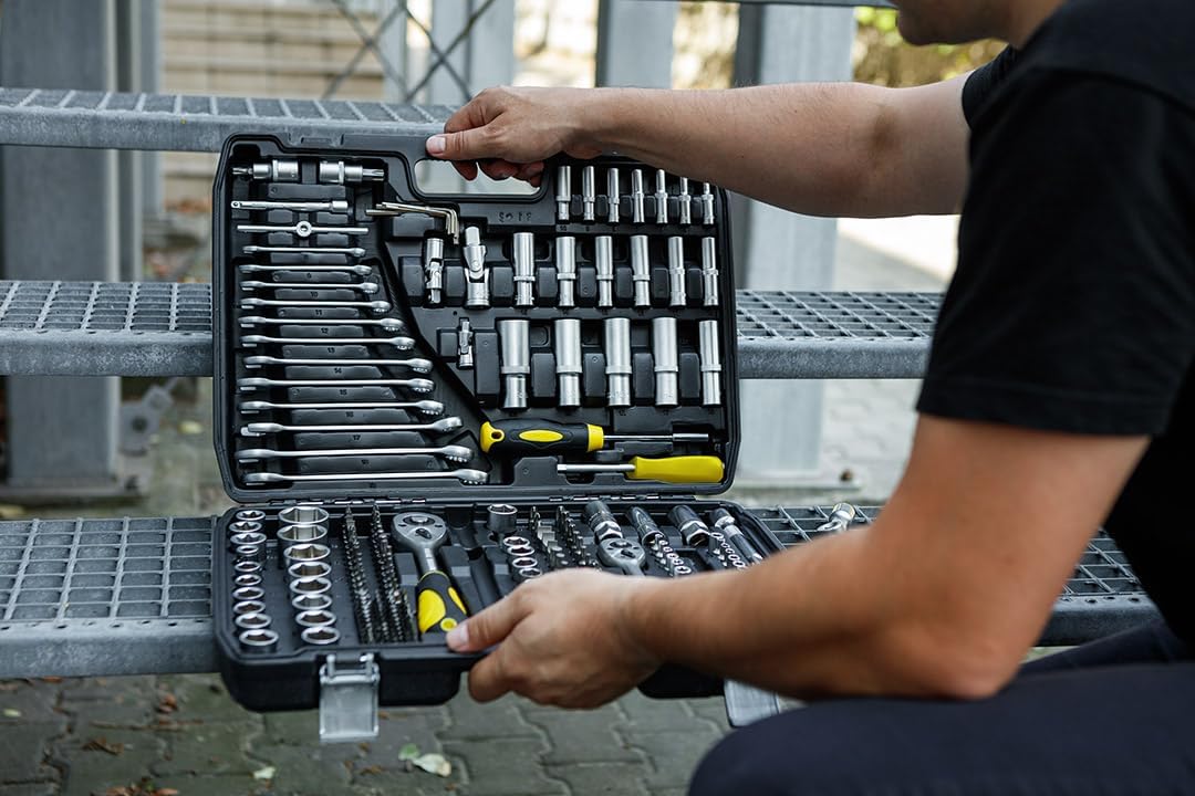 TOPEX Werkzeugkoffer 219-tlg: 1/2", 3/8", 1/4" Nüsse, Ratschen, Bits, Knarrenkasten, Für Kfz, Werkst