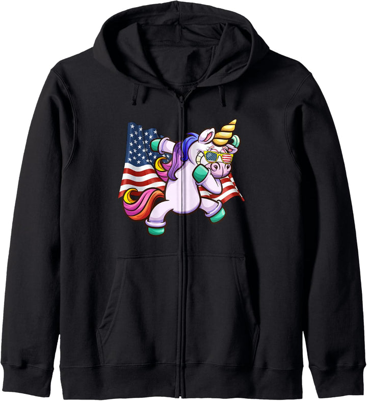 Lustiges patriotisches tupfendes Einhorn USA Flagge 4. Juli Kapuzenjacke