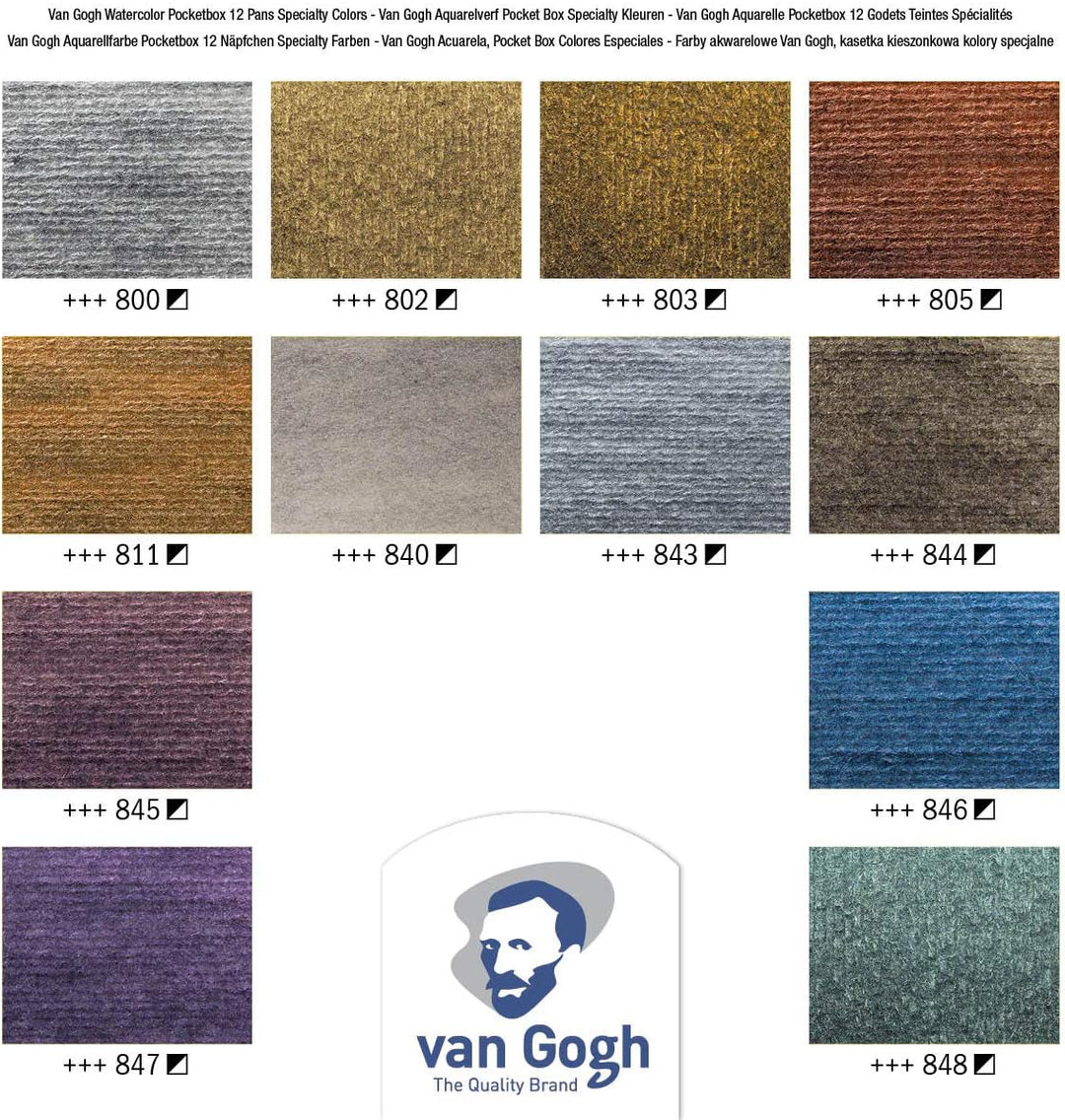 Royal Talens Talens Van Gogh Aquarell Pocket Box Metallic Edition mit 12 halben Schalen