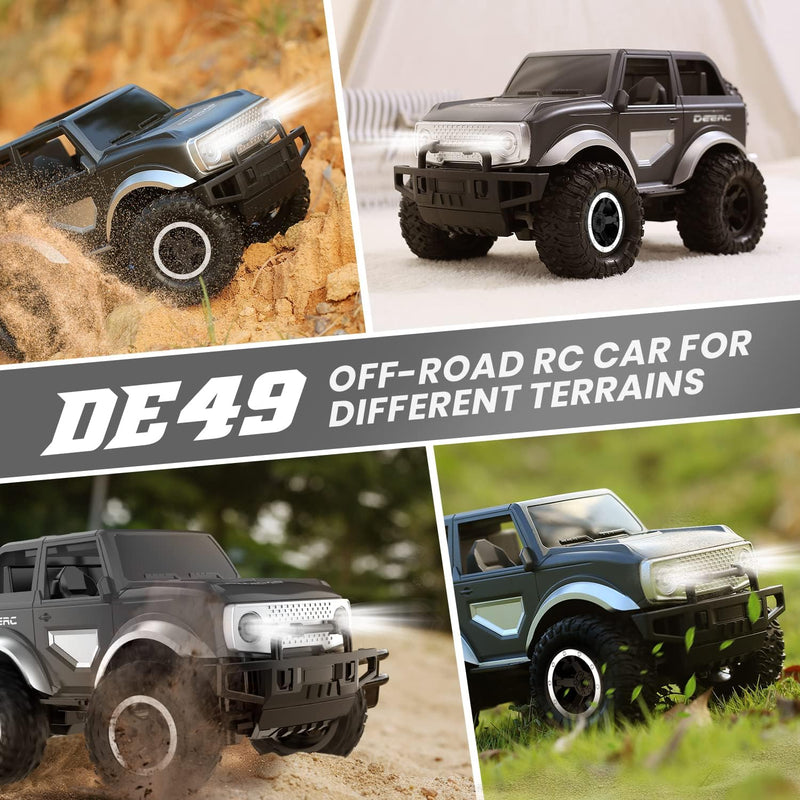 DEERC Ferngesteuertes Auto, 1:18 SUV mit LED-Scheinwerfern, 2,4 GHz, 160 Minuten Spiel, All-Terrain