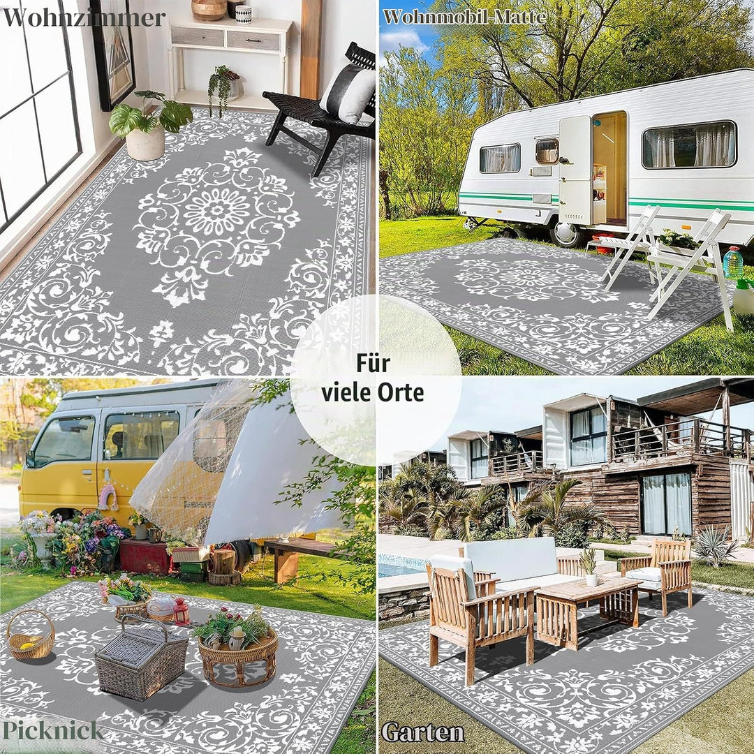 Enyhom Strapazierfähiger RV Camping Aussenteppich (OH-Grau, 240 x 300 cm), Grau