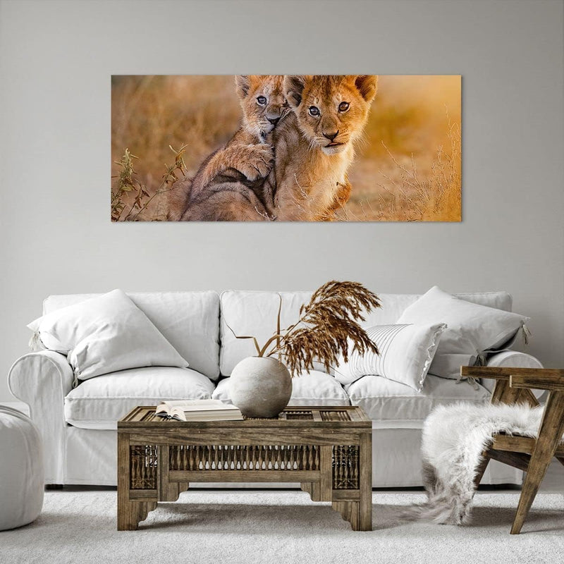 Wandbilder Dekoration Wohnzimmer Löwe Natur Tier Panorama Bilder auf Leinwand 120x50cm Leinwandbild