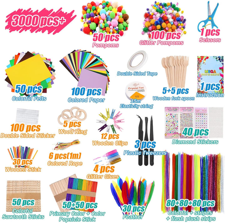 Bastelset Kinder,3000+ DIY Basteln Bastelkoffer,DIY Kunsthandwerk Bastelkoffer Bastelbedarf Art Craf