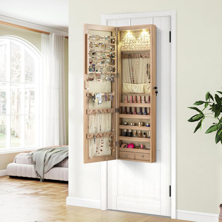 RELAX4LIFE Schmuckschrank Hängend, Spiegelschrank mit LED-Beleuchtung & Spiegel & Schloss, Schmuckor