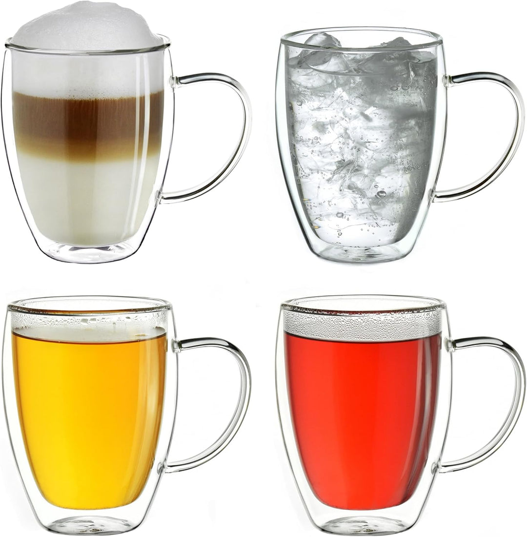 Creano doppelwandiges Thermoglas mit Henkel 250ml, grosses Doppelwandglas aus Borosilikatglas, Kaffe