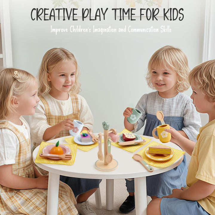 Atoylink Kinderküche Zubehör Holz Geschirr Teeservice Kinder, Geschirrset mit Tassen Teller, Spielkü