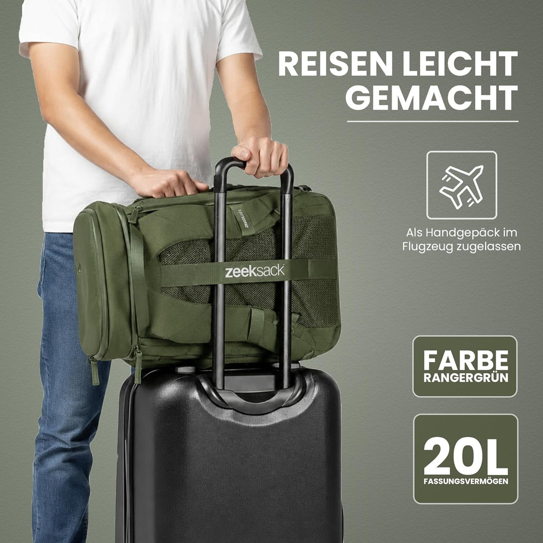 Zeeksack The Organizer - Rucksack Grün 20L - Wasserabweisender Reiserucksack mit Laptopfach, herausn