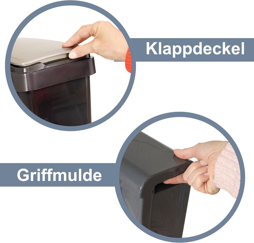 Hummelladen 25 Liter Mülltonne Grau Recyclingtonne 20x40x50cm mit abnehmbarem Klappdeckel - Schmal K
