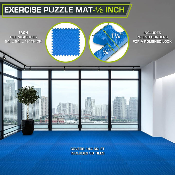 ProsourceFit Puzzle Exercise Mat ½ in, Eva Interlocking Foam Floor Tiles for Home Gym, Mat for Home