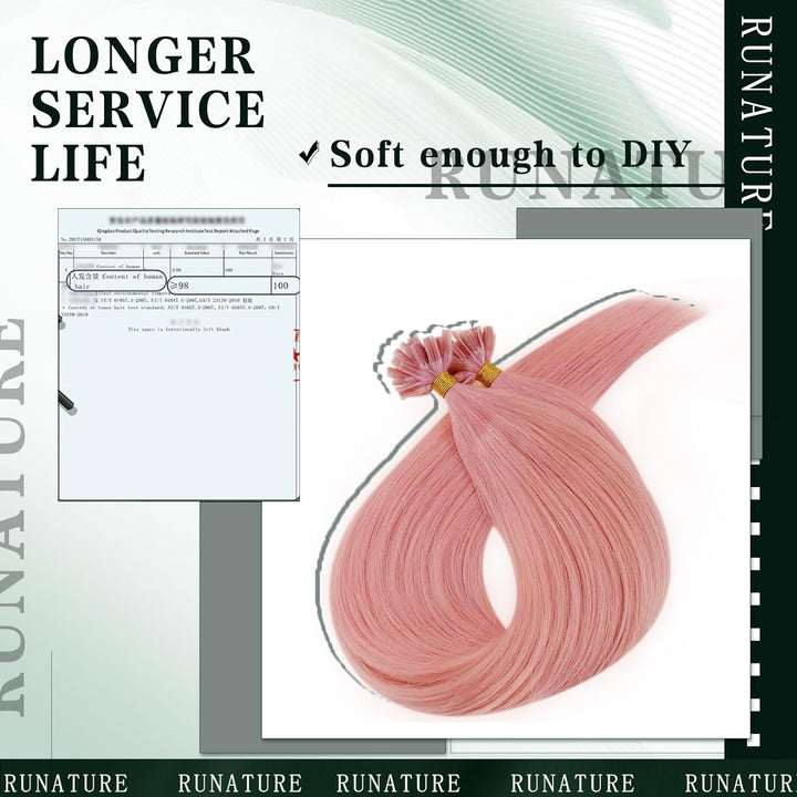RUNATURE Bonding Extensions Echthaar Pink 35cm Remy Rosa Haarverlängerungen Keratin Extensions Echth