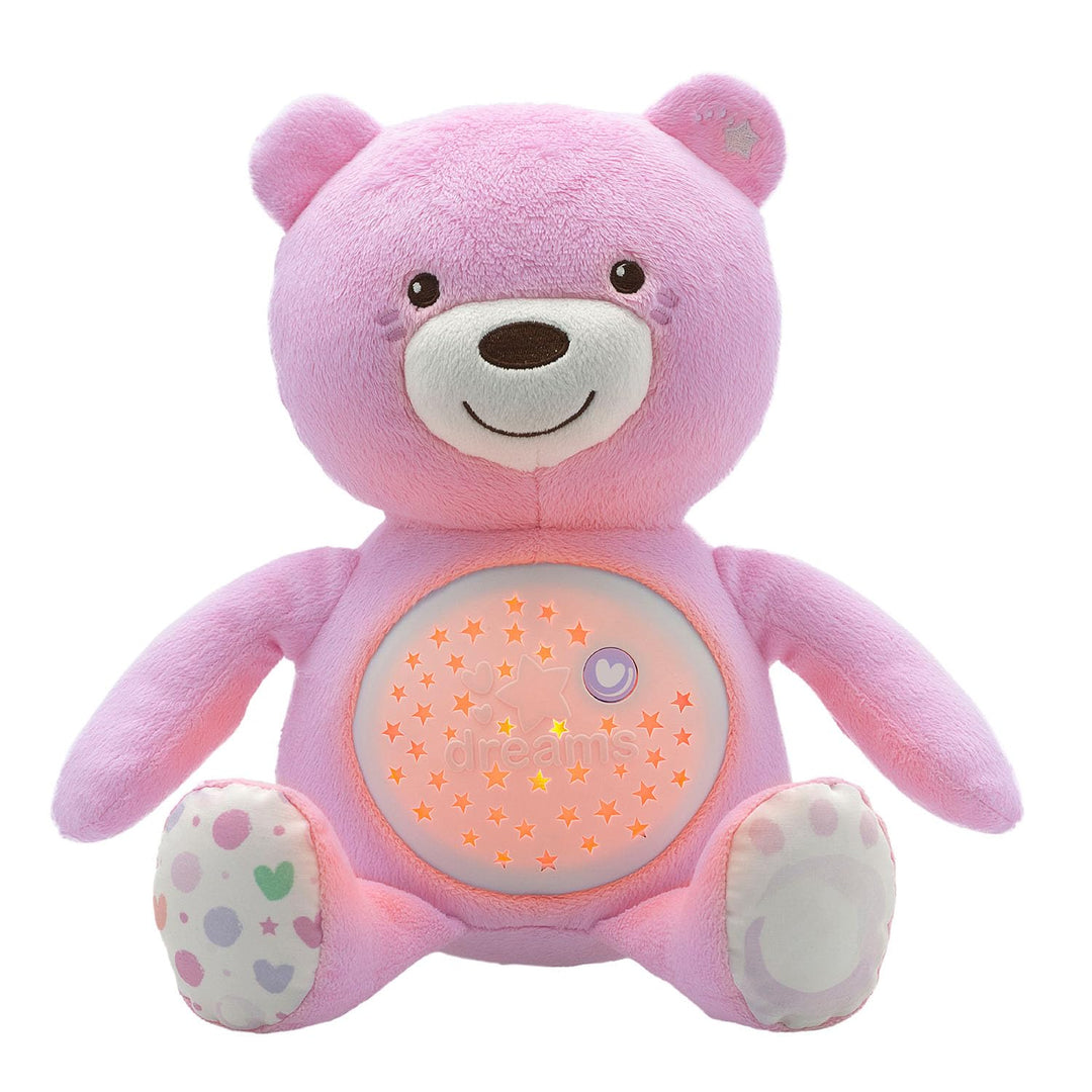 Chicco First Dreams Baby Bär Plüsch-Teddybär, weicher Projektor mit Nachtlicht, Lichteffekten und en