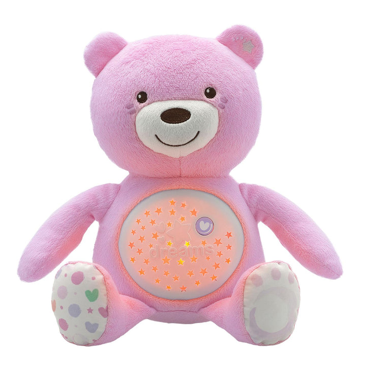 Chicco First Dreams Baby Bär Plüsch-Teddybär, weicher Projektor mit Nachtlicht, Lichteffekten und en