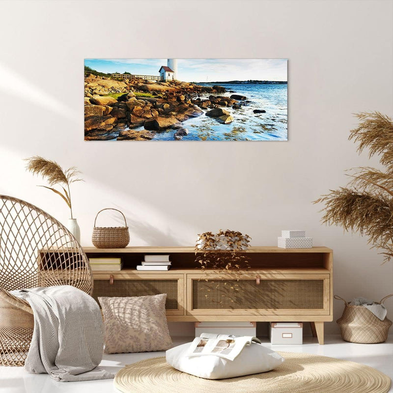 Wandbilder Dekoration Wohnzimmer Leuchtturm Ufer Wolke Landschaft Panorama Bilder auf Leinwand 120x5