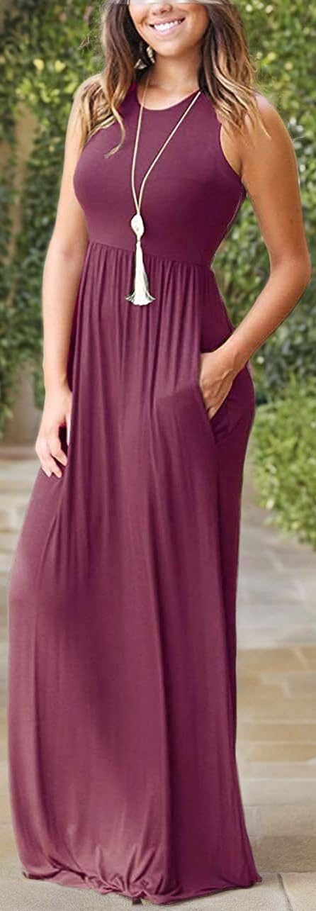 AUSELILY Sommerkleid für Damen, ärmellos, locker, Maxikleid, langes Freizeitkleid mit Taschen S Mauv