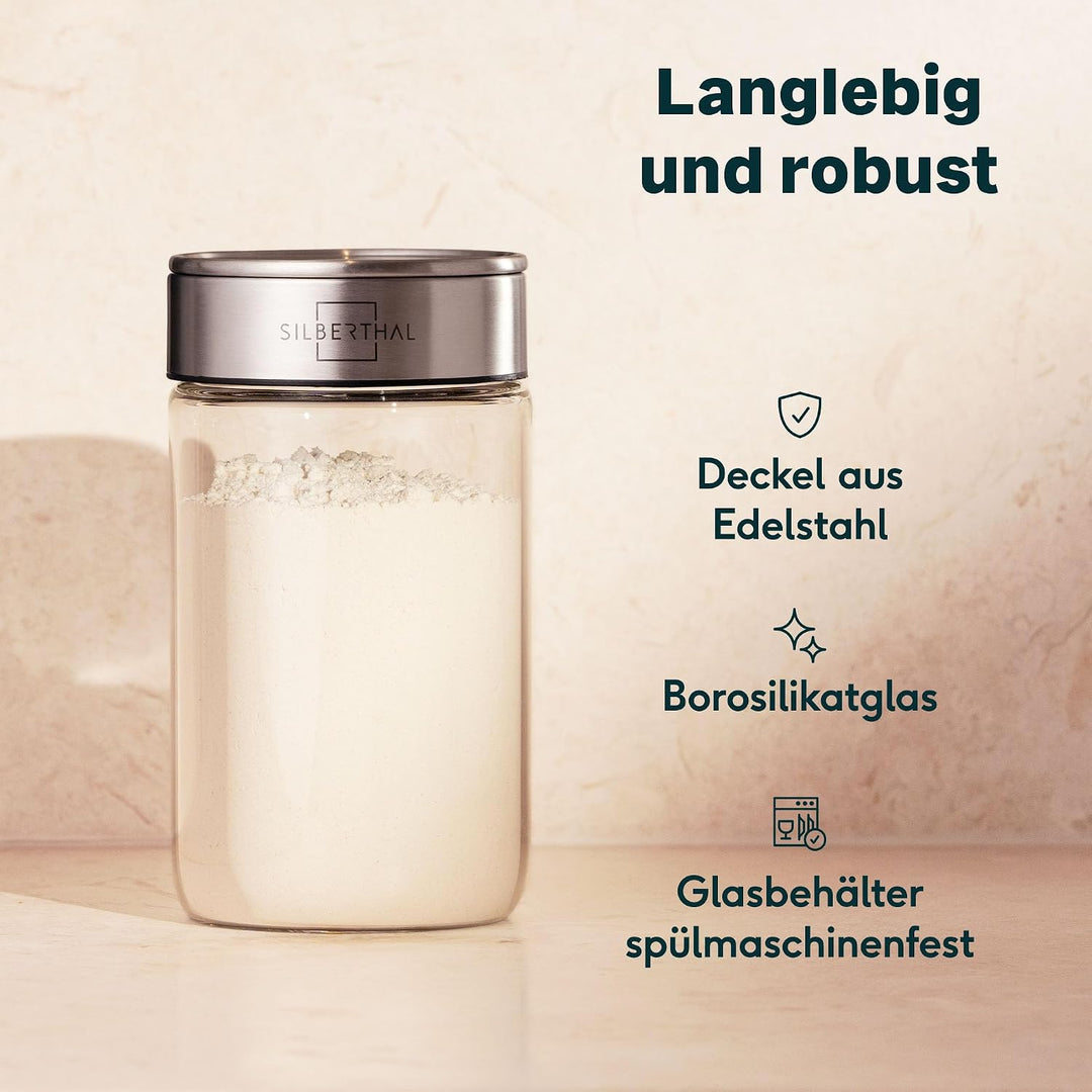 SILBERTHAL Vorratsdosen Glas mit Deckel 1000 ml - Vorratsgläser mottensicher für luftdichte & auslau