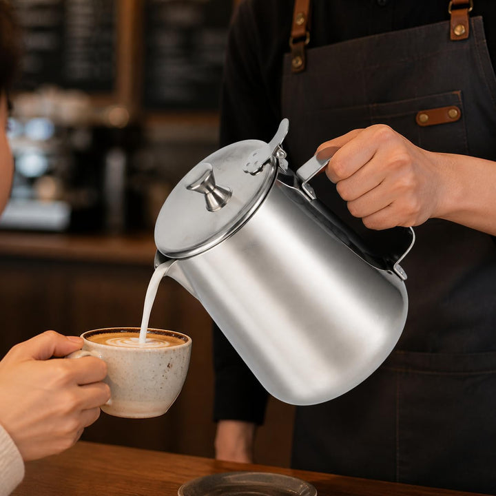 Milchkännchen mit Deckel, Milchschaumbecher aus Edelstahl, Milchaufschäumkännchen für Zuhause, Cafés