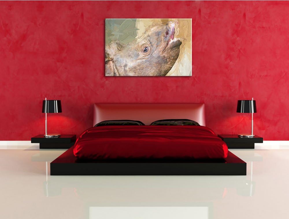 kleines Nashorn Deluxe Format: 100x70 cm auf Leinwand, XXL riesige Bilder fertig gerahmt mit Keilrah