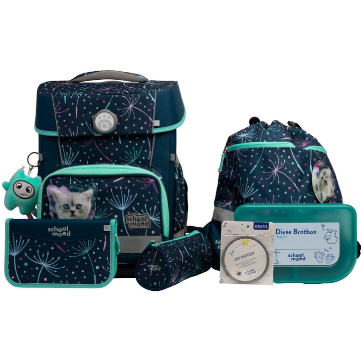 SCHOOL-MOOD Champion Pro Lina Kätzchen Schulranzenset 7-teilig 21,5L Stauraum, ergonomisches Easy Fi