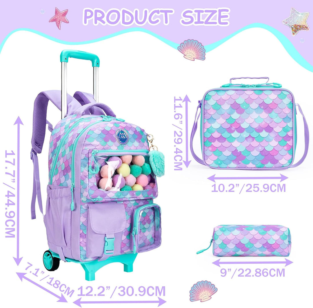 HTgroce 3pcs Kinder Trolley Rucksack Schultasche Schulranzen Mädchen schultrolleys Schulrucksack Rei