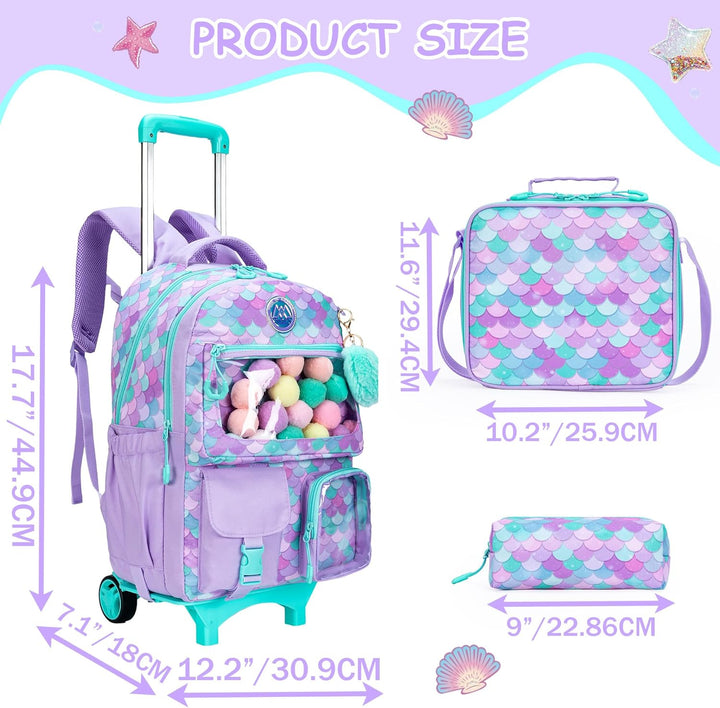 HTgroce 3pcs Kinder Trolley Rucksack Schultasche Schulranzen Mädchen schultrolleys Schulrucksack Rei