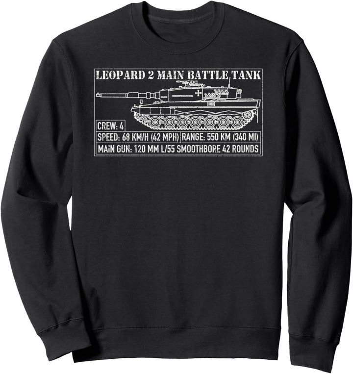 Leopard 2 Deutscher Hauptschlacht Tank Blueprint Stats Sweatshirt