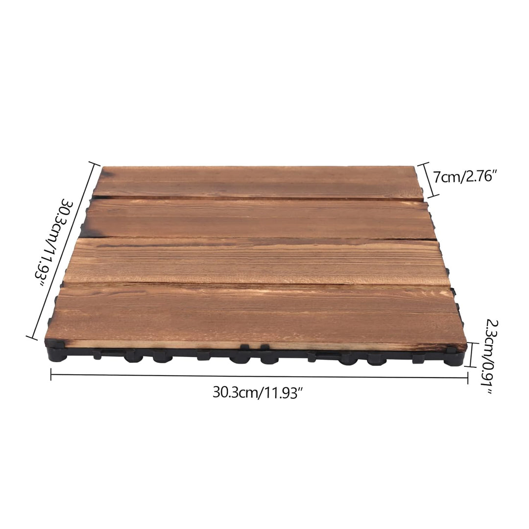 Holzfliesen Balkon 36er Set Terrassenfliesen 30x30cm Klickfliesen Karbonisiert Holz Holzboden Aussen