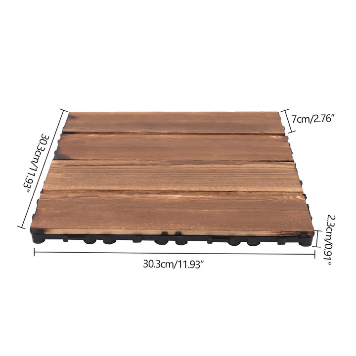Holzfliesen Balkon 36er Set Terrassenfliesen 30x30cm Klickfliesen Karbonisiert Holz Holzboden Aussen