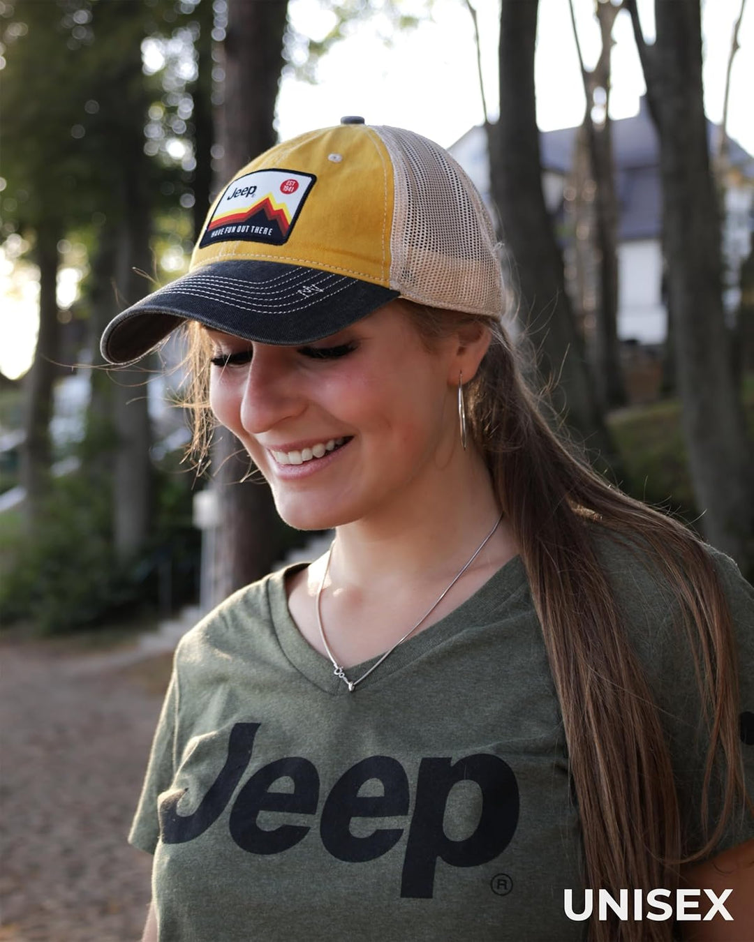 Jeep Have Fun Out There Patch Garment Washed Trucker Hat Unstructured Yellow