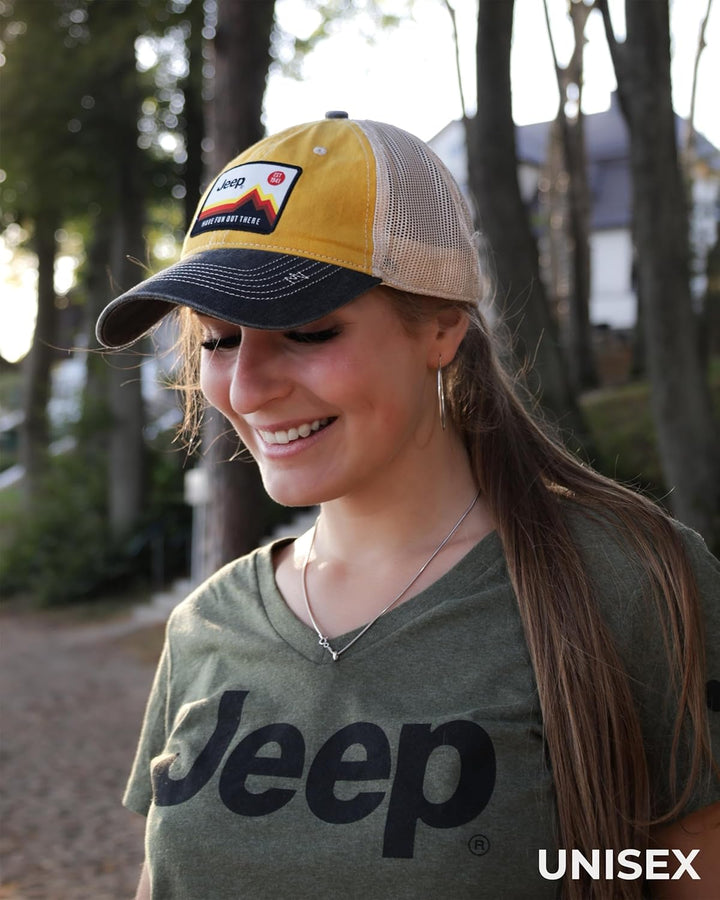 Jeep Have Fun Out There Patch Garment Washed Trucker Hat Unstructured Yellow