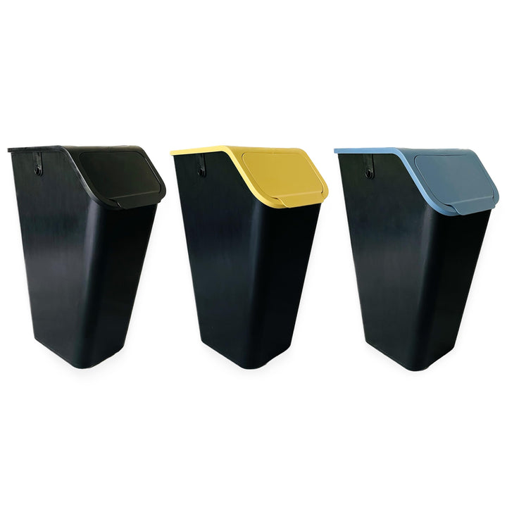 Go Practic 3-er Mülleimer-Set Küche Mülltrennsystem 3x Mülleimer 35l mit Deckel Stapelbar CLICK-Funk