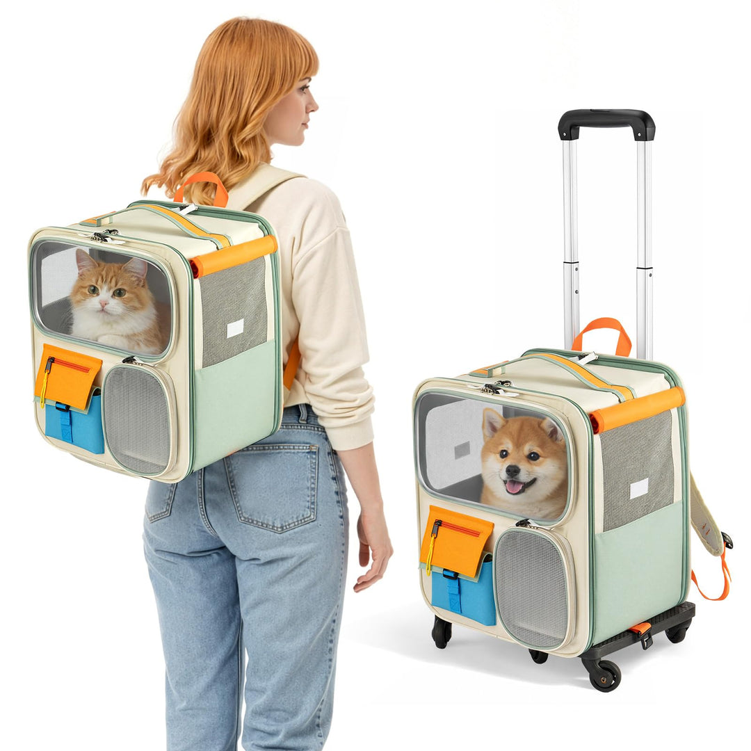 2 in 1 Haustier Rucksack mit Rollen Faltbare Transporttasche für Katze und Hund Trolley Tragetasche