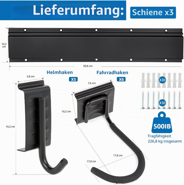 Sinoer Bike Wall Rack Bike Storage Wandhalterung für 6 Fahrräder + 5 Helme Werkzeugaufbewahrungshake