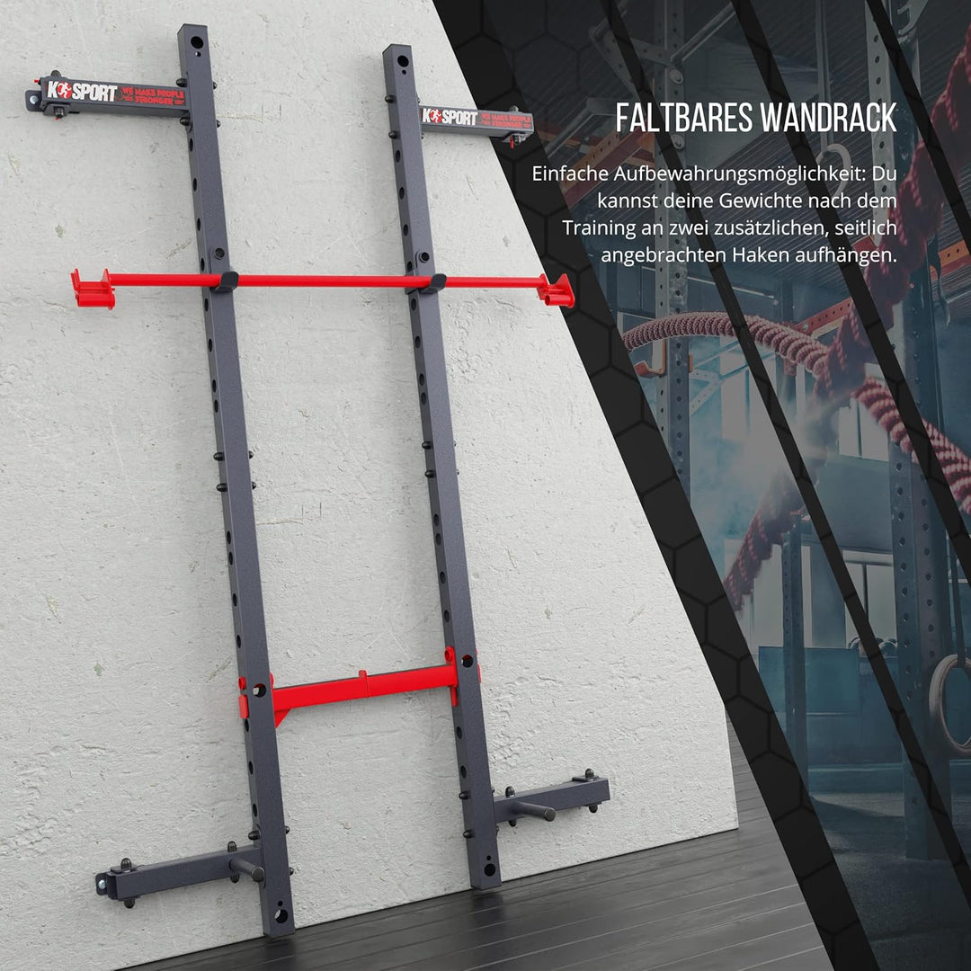 K-Sport: Wandrack – Squat Rack mit Klimmzugstange zur Wandmontage bis 225 kg belastbar I Kniebeugest