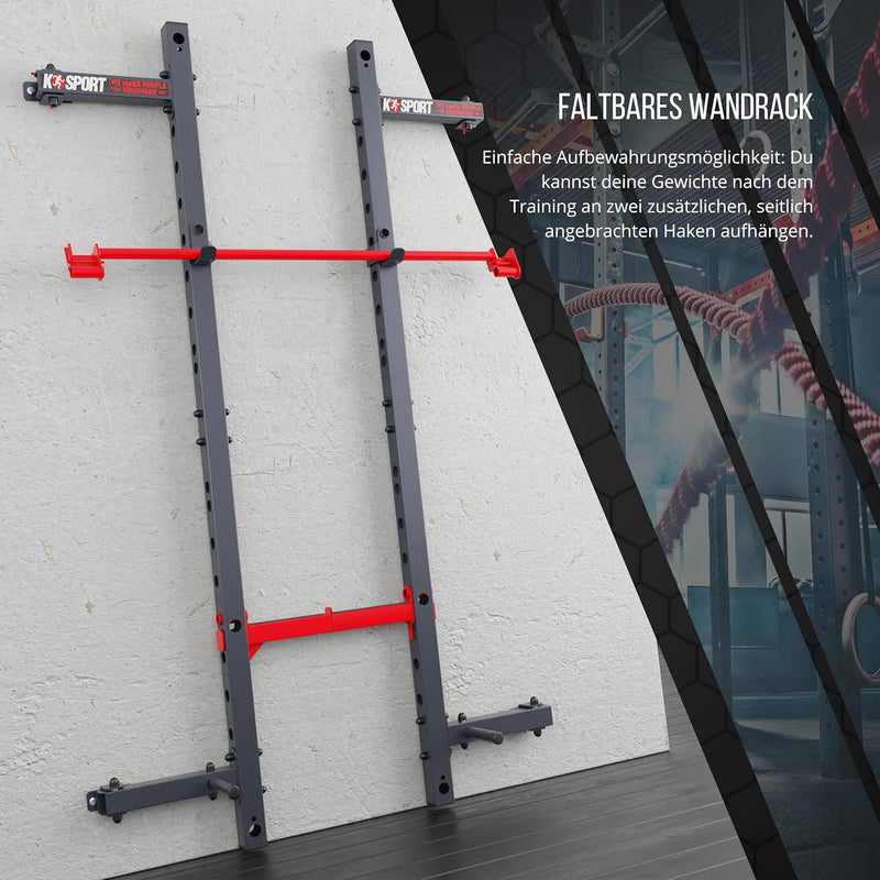 K-Sport: Wandrack – Squat Rack mit Klimmzugstange zur Wandmontage bis 225 kg belastbar I Kniebeugest