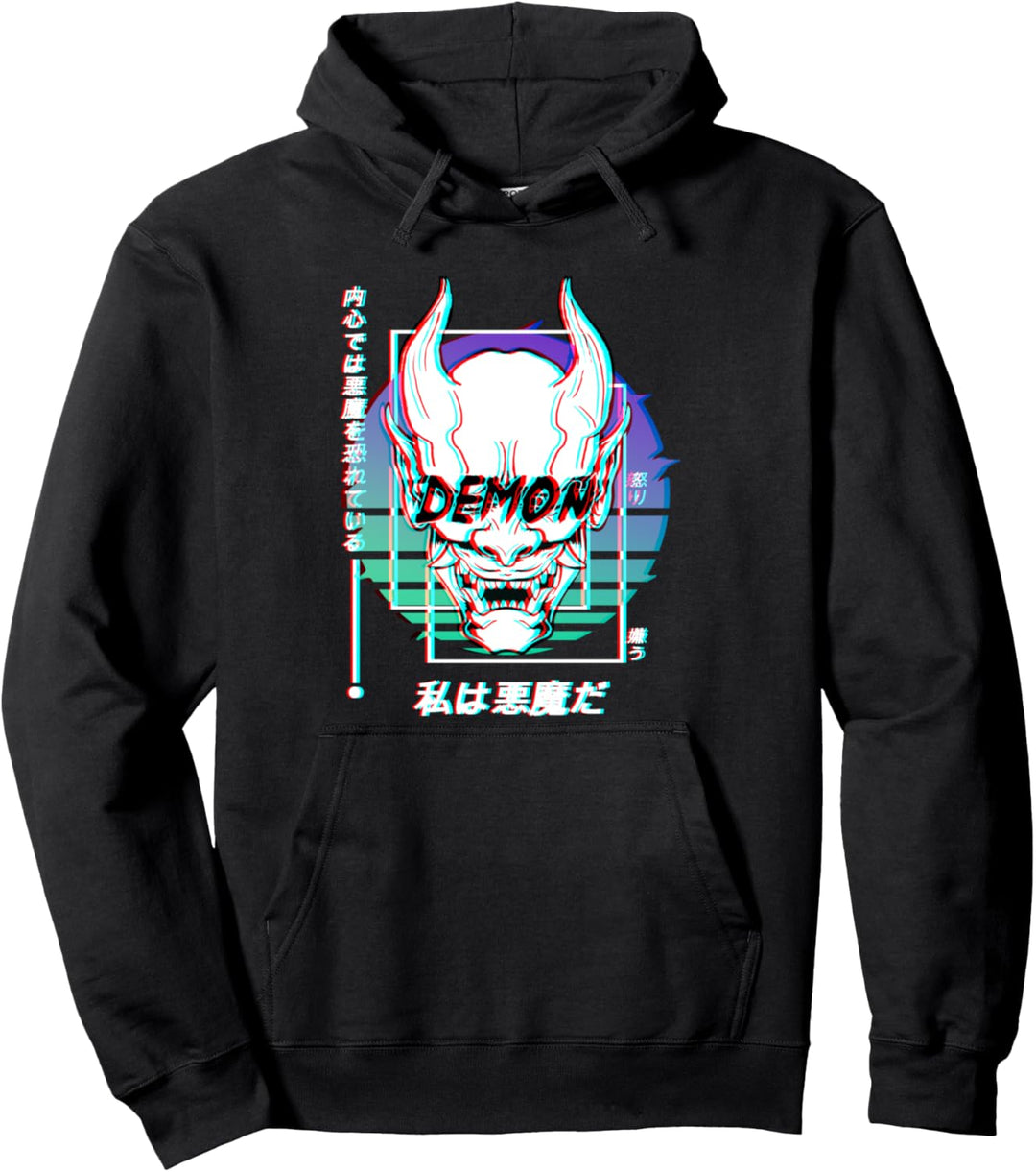 Oni Maske Japanischer Dämon Sad Edgy Vaporwave Aesthetic Pullover Hoodie