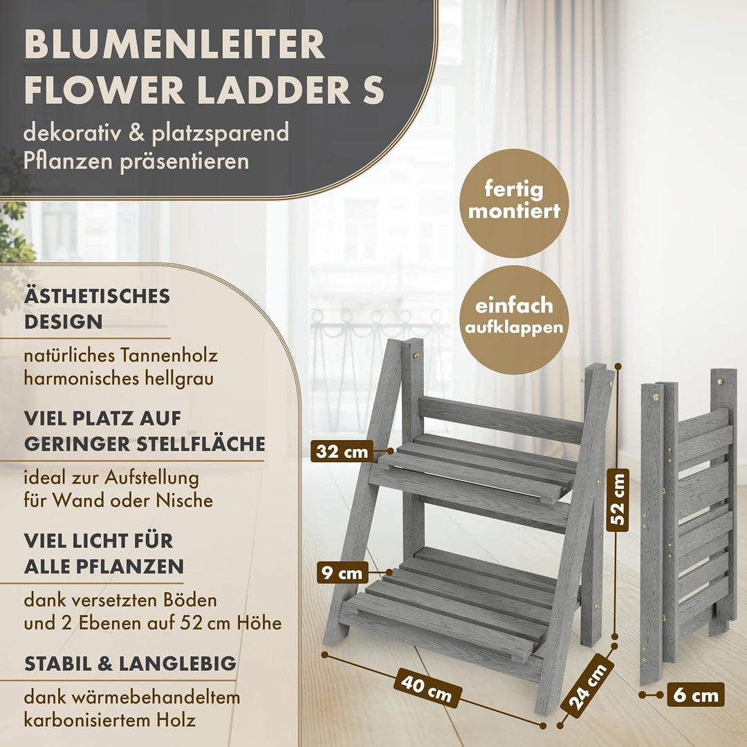 Blumentreppe "Flower Ladder S" 52x41x24cm hellgrau - 2-Stufen Blumenleiter dekorativ &amp; wetterfest au