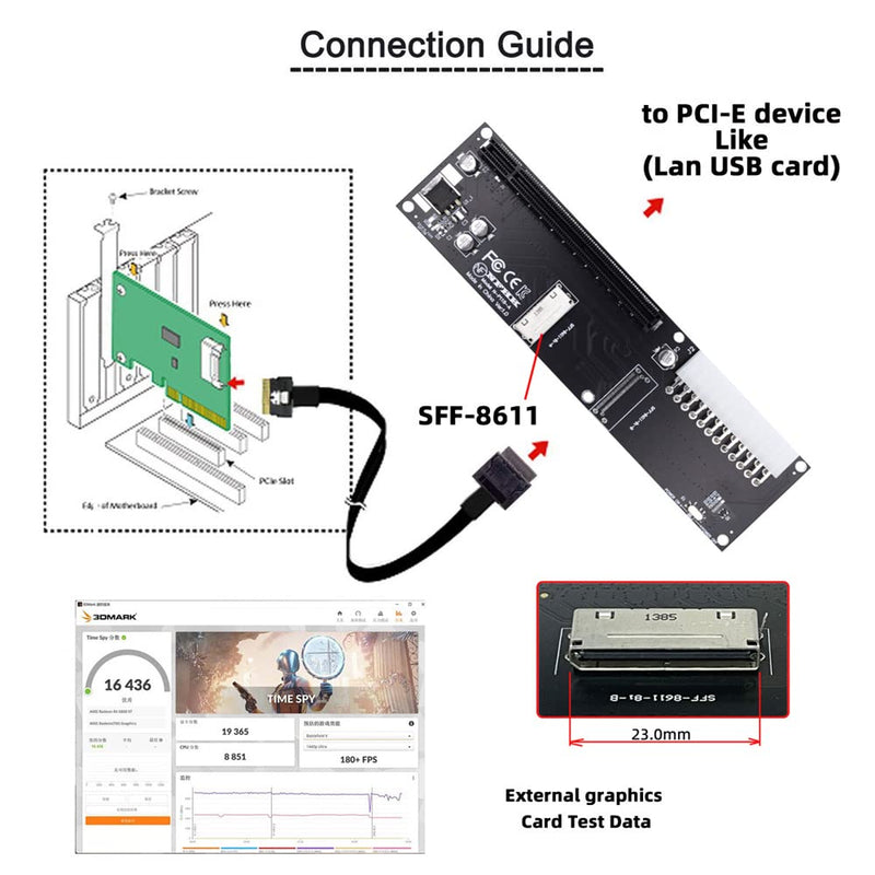 cablecc Oculink 8X SFF-8612 8611 an PCI-Express PCIe 16x-Adapter mit ATX 24Pin Power Port für Mainbo