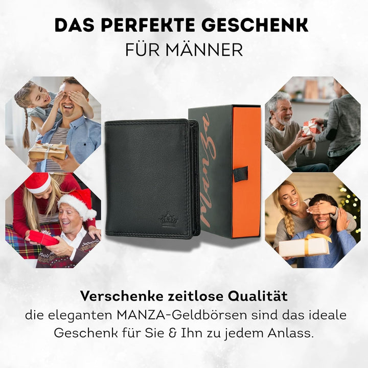 Manza Leder Geldbörse Herren mit RFID Schutz und Geheimfach I Echtleder Geldbeutel für Männer mit Ge