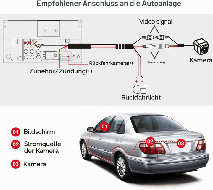 ATOTO AC-HD02LR 720P Rückfahrkamera Mit Live-Rückansicht, HD-Bildqualität, Nachtsicht/Wasserdicht, K