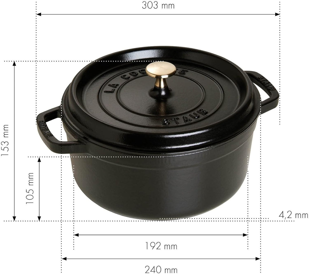 STAUB Gusseisen Bräter/Cocotte, Rund 26 cm, 5 L, Aromaregen Funktion, Für alle Herdarten geeignet, S