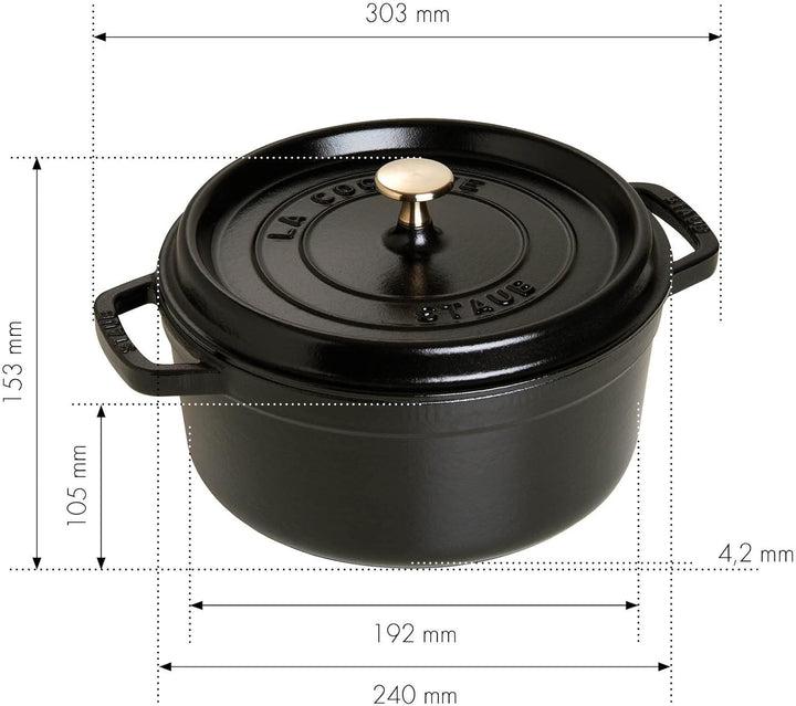 STAUB Gusseisen Bräter/Cocotte, Rund 26 cm, 5 L, Aromaregen Funktion, Für alle Herdarten geeignet, S