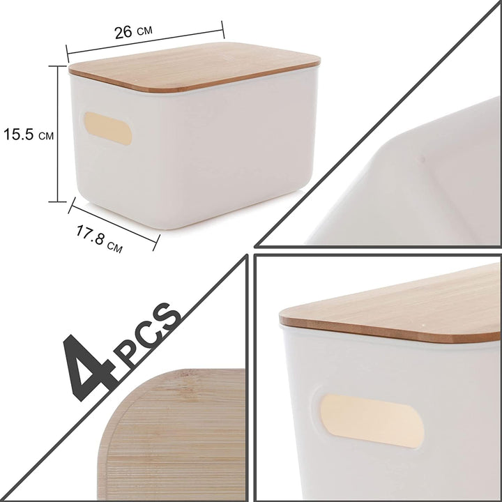 Kerhouze 4 PCS Aufbewahrungsbox mit Bambus Deckel Aufbewahrungsboxen Kunststoff Stapelbare Kleine Au