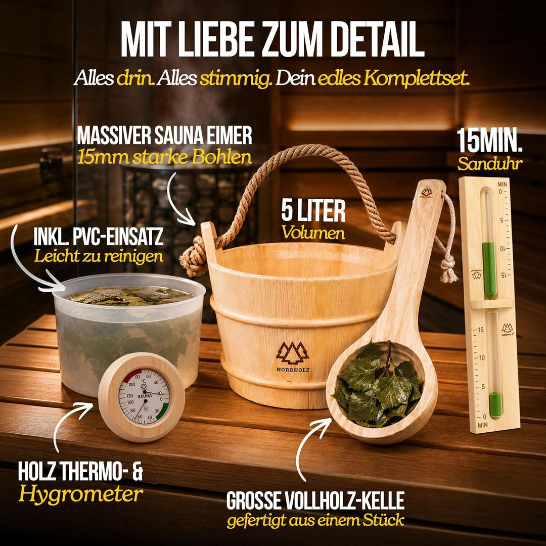 NORDHOLZ® Sauna Zubehör Set - [4x100ml] Sauna Aufgussmittel + [50Gr] Mentholkristalle Sauna + Sauna