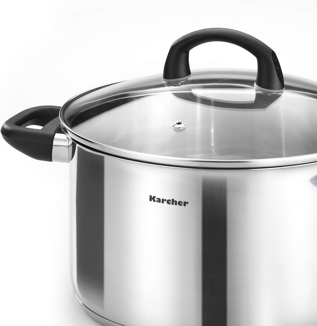 Karcher Topfset Mia aus Edelstahl, Kochgeschirr Induktion-Kochtopf-Set, Töpfe mit Glasdeckel und Sti