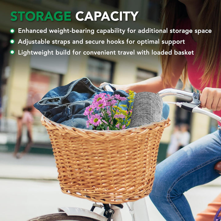ProSource Wicker Bike Basket Front Cargo for Women and Men, Fits Most Bikes, Beach Cruiser, Stationa