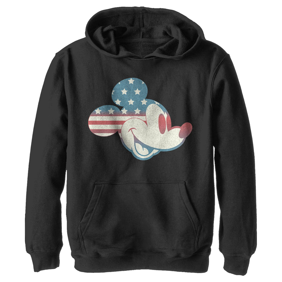 Disney Characters Mickey Americana Flag Fill Boy's Hooded Pullover Fleece, Black, Small