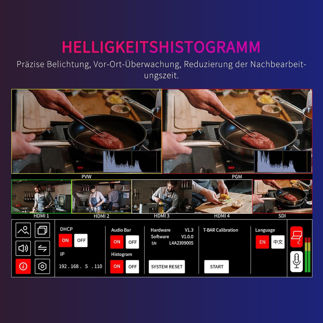 FEELWORLD L4 10,1 Zoll Touchscreen Video Switcher 10,1 Zoll Touchscreen, Echtzeit-Vorschau 5 Eingang